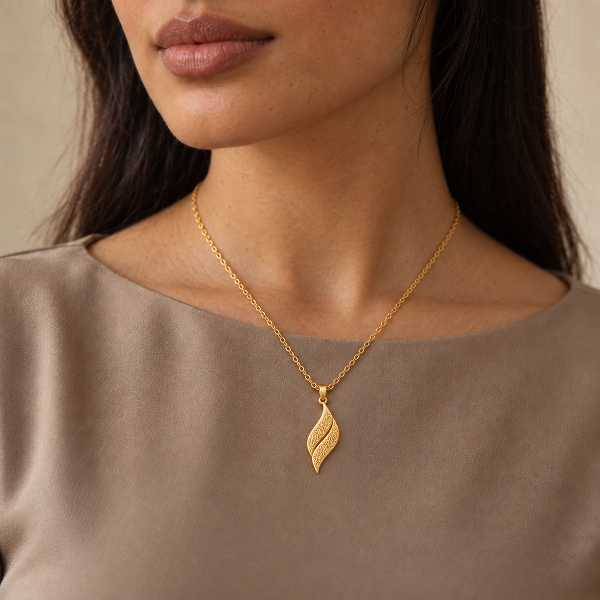 Calligraphy Leaf Necklace