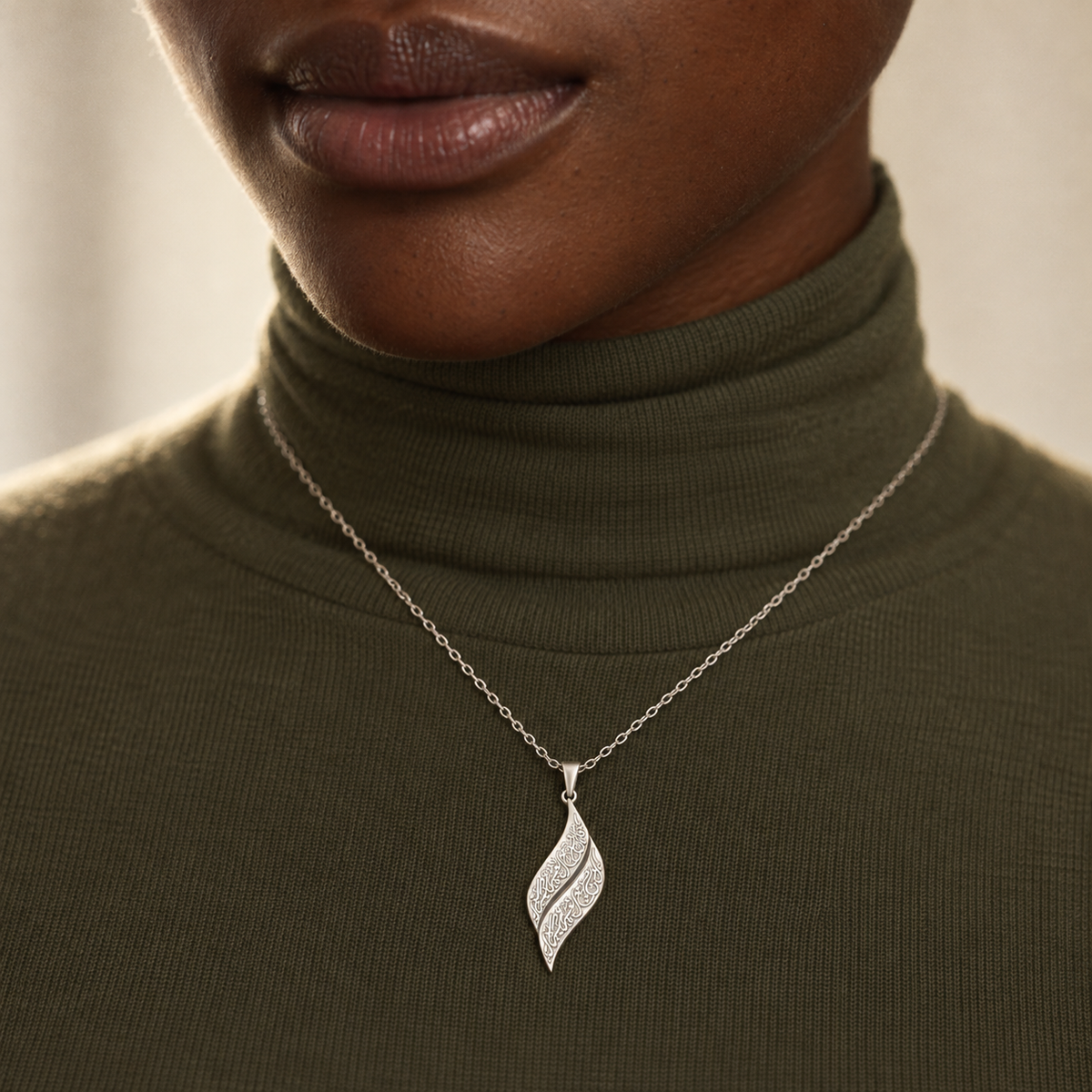 Calligraphy Leaf Necklace