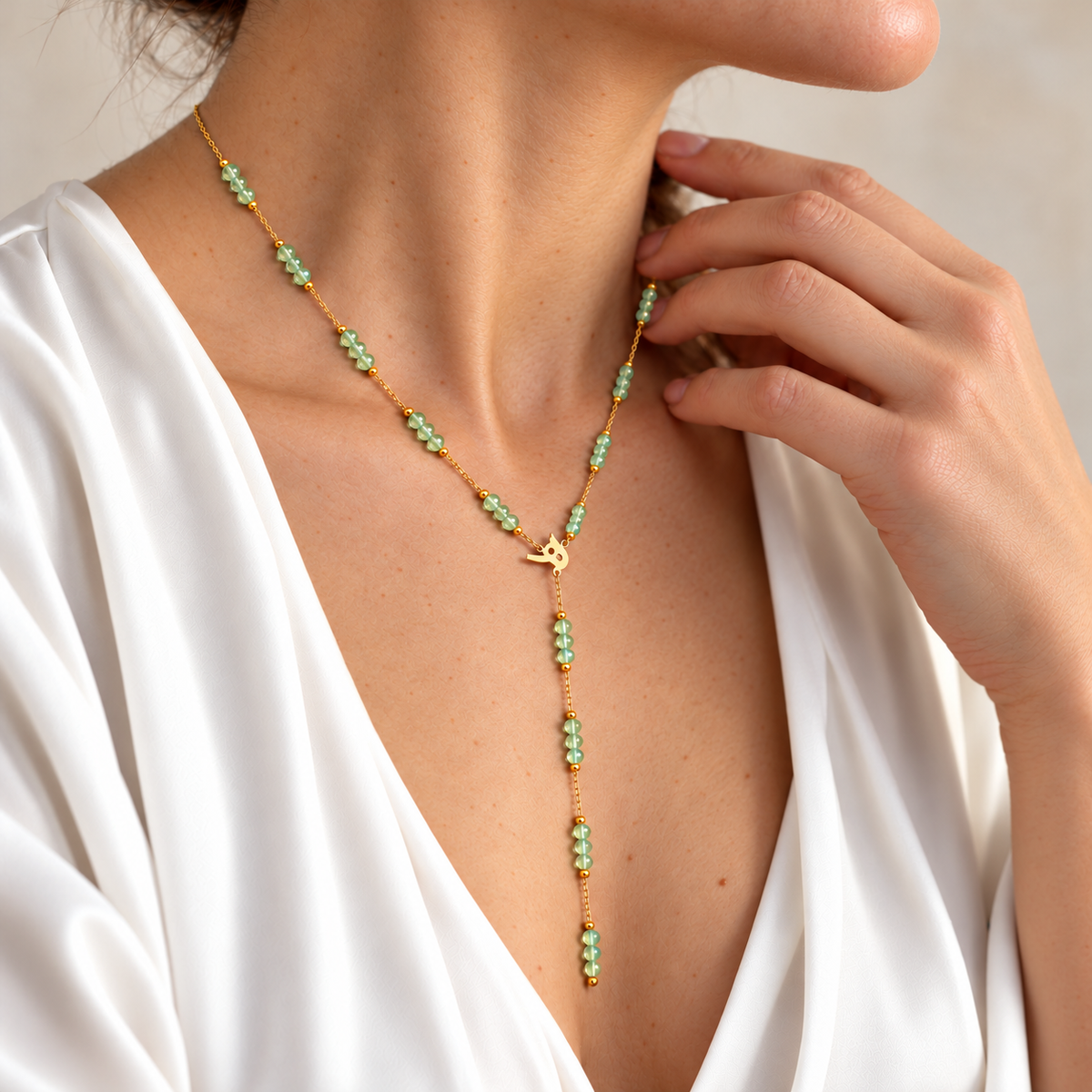 Personalised Drop Necklace 18k – Mint Crystal