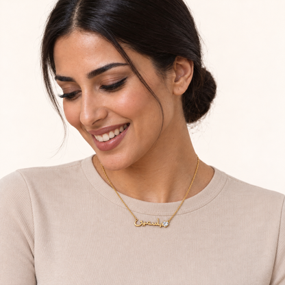Custom Name Necklace with Birthstone 18k