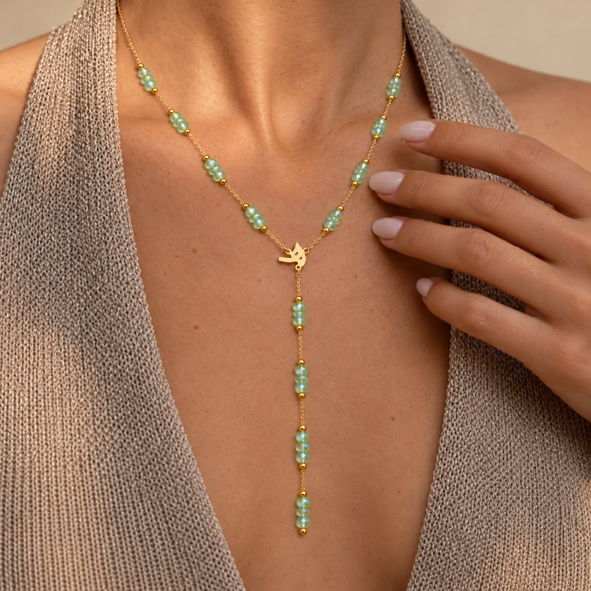 Personalised Drop Necklace 18k – Mint Crystal