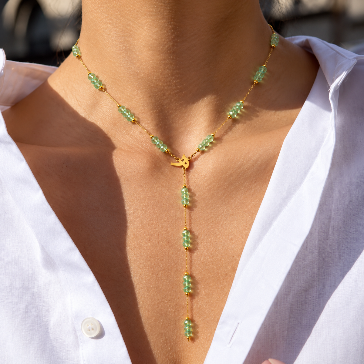 Personalised Drop Necklace 18k – Mint Crystal